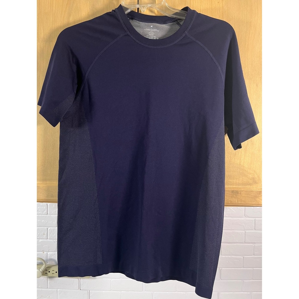 Fabletics Training Shirt Mens Large Navy Blue Mesh Performance Raglan Tee